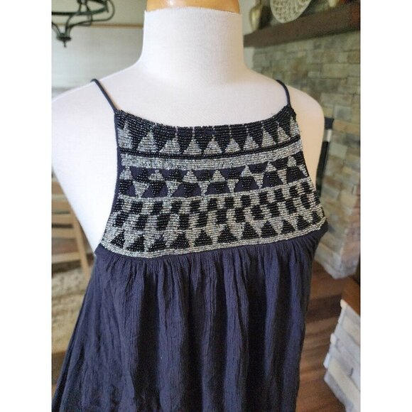 Amuse Society Beaded Tassel Tank Mini Dress boho Black‎ Babydoll - Picture 4 of 6